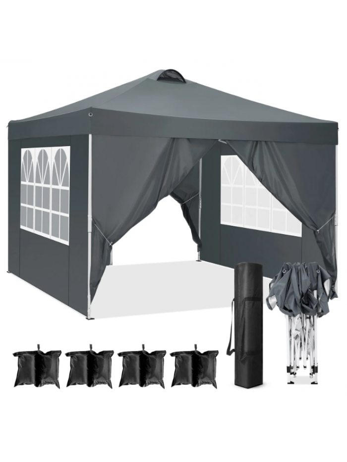 SANOPY 10' x 10' Straight Leg Pop-up Canopy Tent Easy Two Person Setup Instant Outdoor Canopy Folding Shelter with 4 Removable Sidewalls, Air Vent on The Top, 4 Sandbags, Carrying Bag, Gray