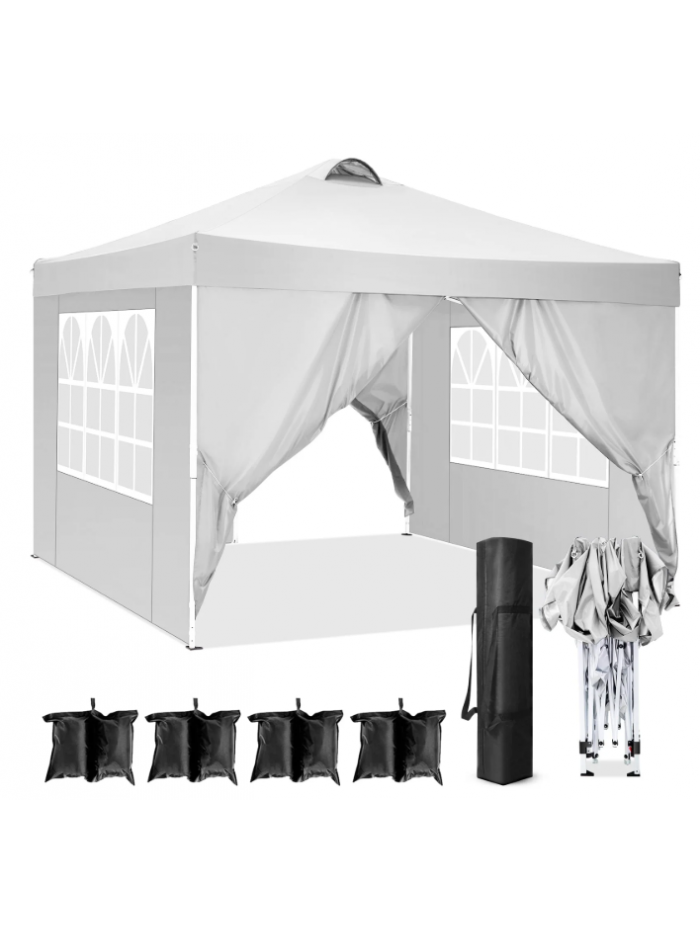 SANOPY 10' x 10' Straight Leg Pop-up Canopy Tent Easy Two Person Setup Instant Outdoor Canopy Folding Shelter with 4 Removable Sidewalls, Air Vent on The Top, 4 Sandbags, Carrying Bag, White