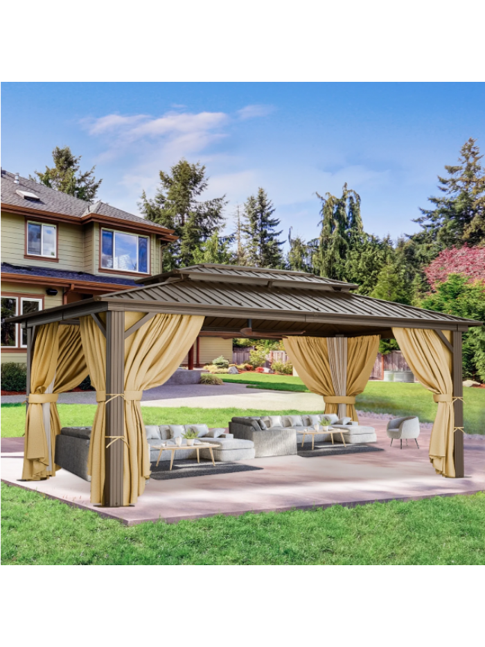 SANOPY 10' X 15' Hardtop Gazebo Heavy Duty for Patio with Netting and Curtains Outdoor Gazebo Canopy Tent Metal Roof